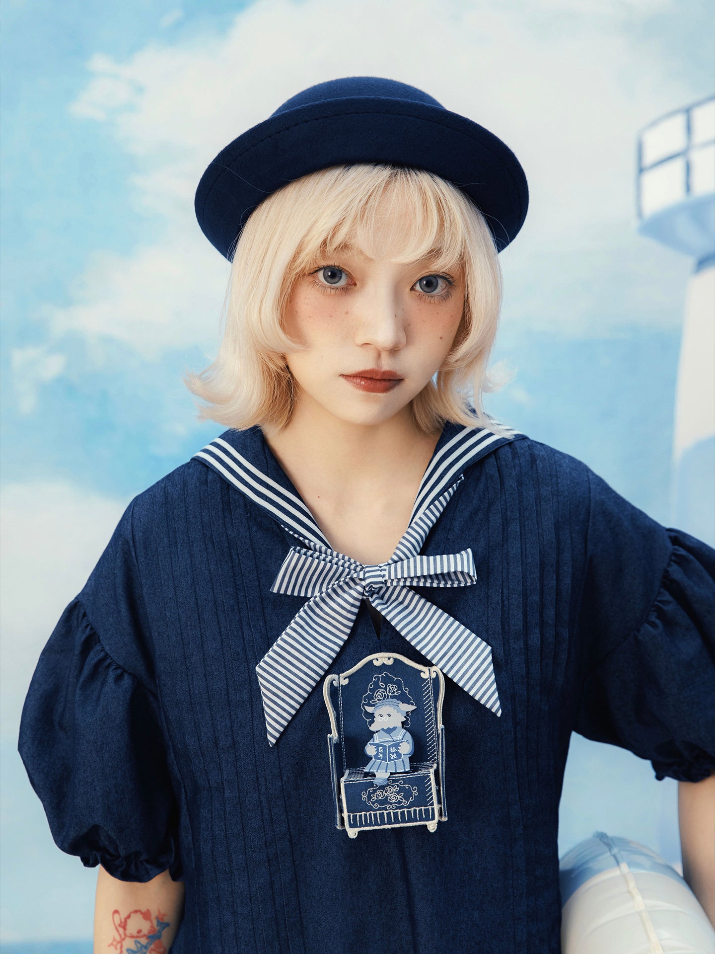 Meugler - Kawaii Dress Dark Denim Sailor Collar dress Meugler