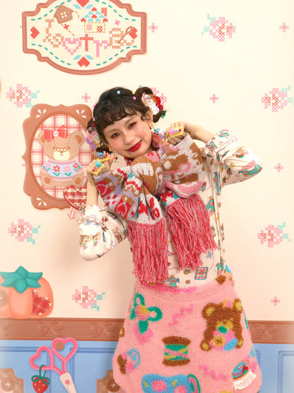 Lutra Jump - Decora Bunny Knit Fringe Scarf scarf Lutra Jump