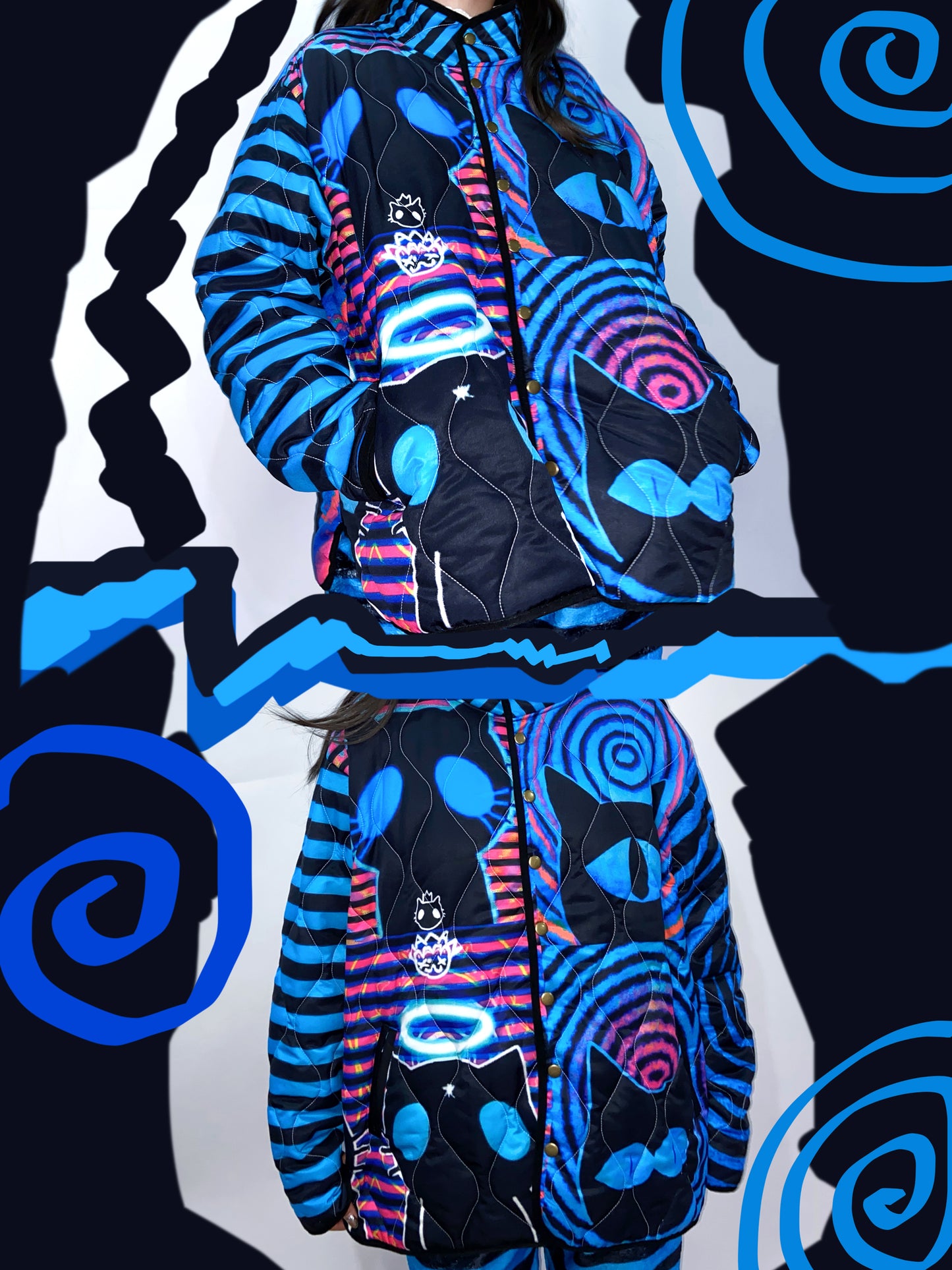 LEERROO - Y2K Subculture Striped Blue Puffer Jacket jacket Leerroo