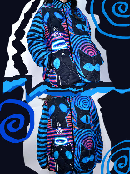 LEERROO - Y2K Subculture Striped Blue Puffer Jacket jacket Leerroo