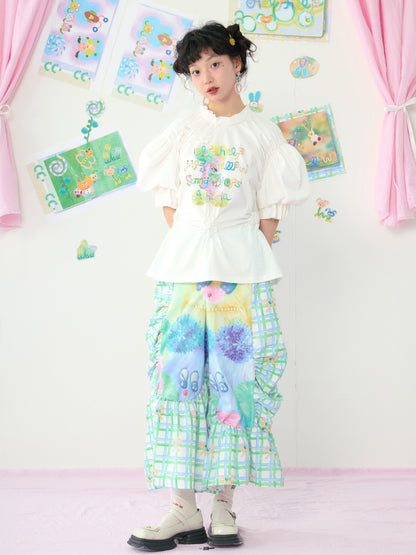 HELPHELP - Colorful Plaid Wide Leg Pants