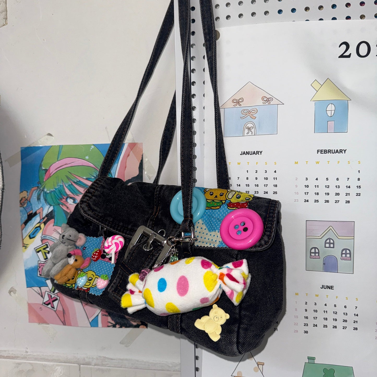 Hottie - Y2K Denim Charm Shoulder Bag | Cute Mini Hobo Bag