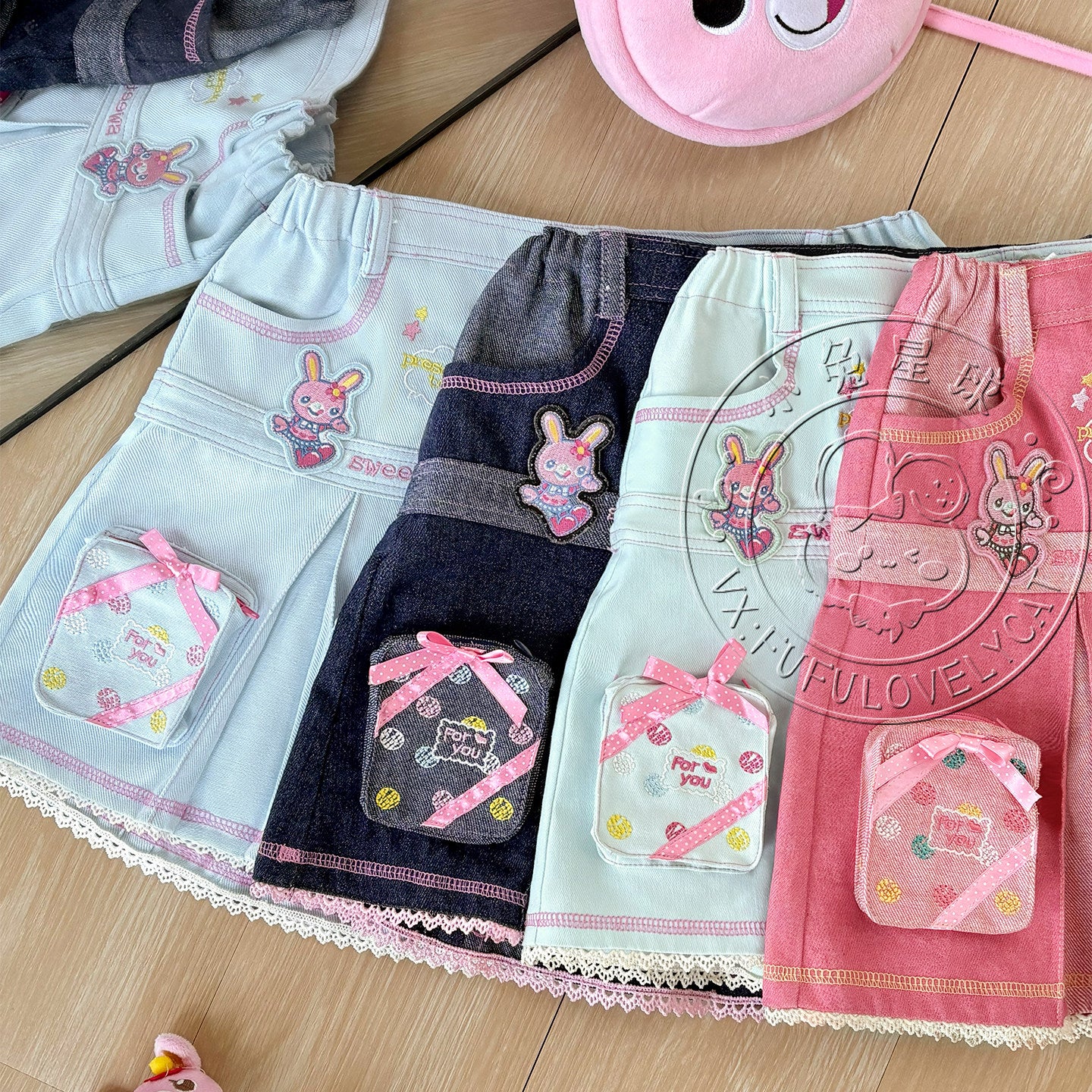 Bunny Planet - Gift Box Embroidered Denim Mini Skirt skirt bunnyplanet