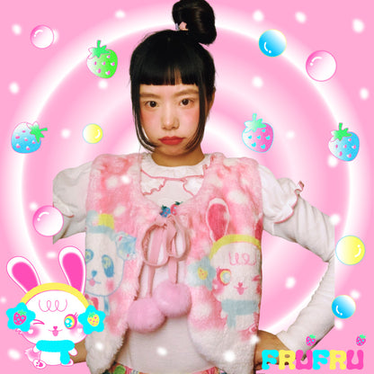 frufru Cartoon Pink Vest | Bunny Heart Plush Tie Vest vest frufru