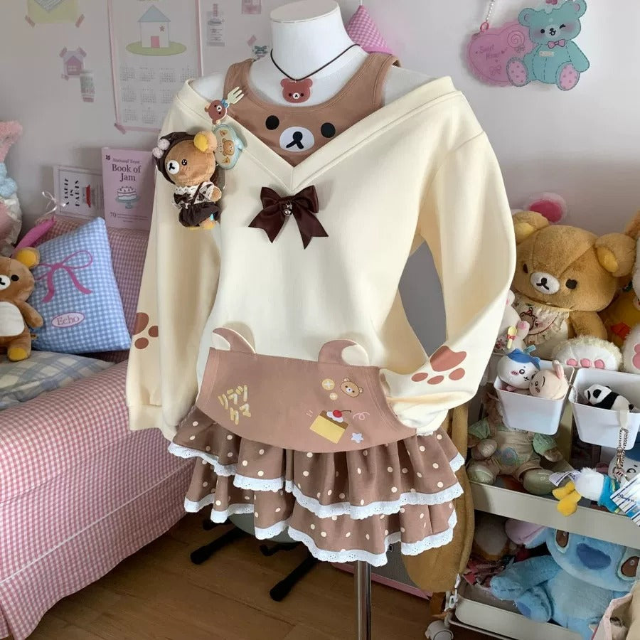 Blurred Bear - Colorblock Sweatshirt & Mini Skirt Set set Blurred Bear