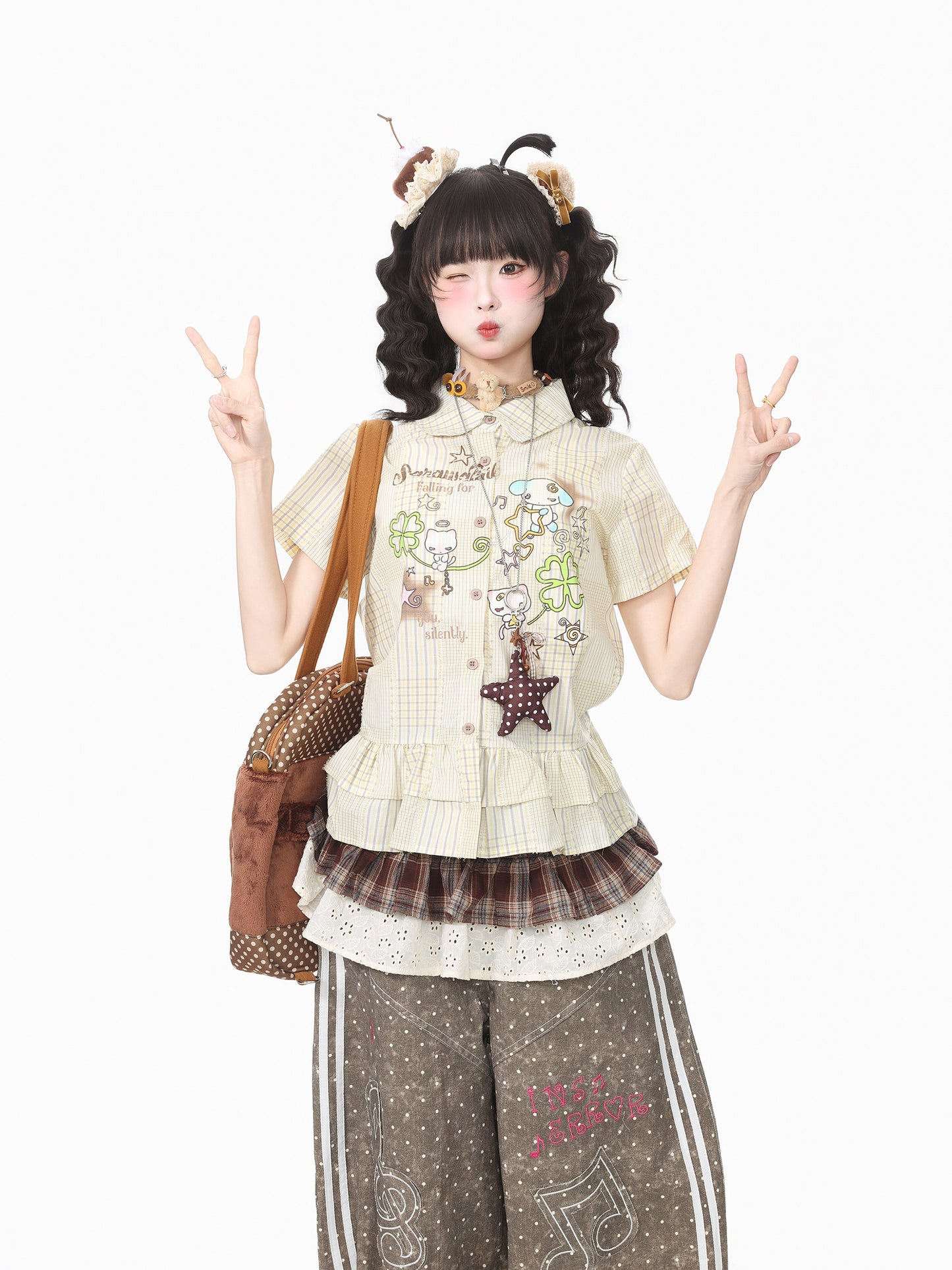 Languid Park - Ruffle Doll Collar Plaid Shirt shirt Languid Park