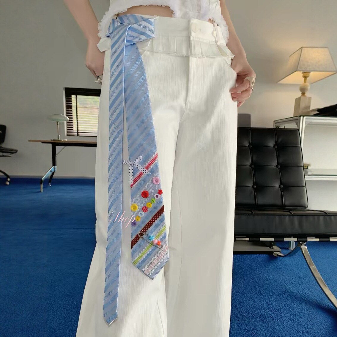 Kiwi Store - Y2K Colorful Button Pin Neck Tie scarf kiwi store