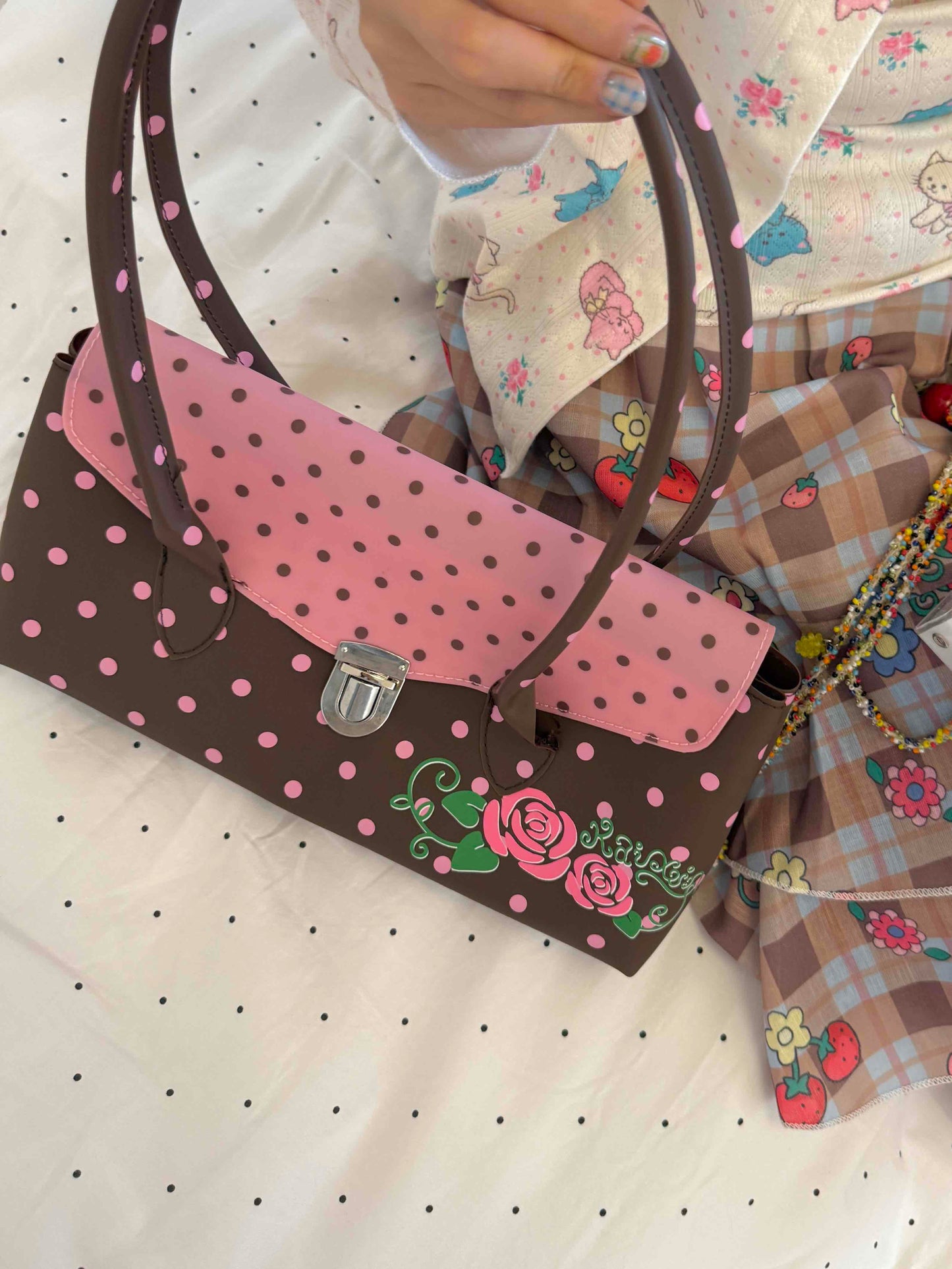KaiXin Hostel - Rose Polka Dot Jelly Tote Bag bag KaiXin hostel
