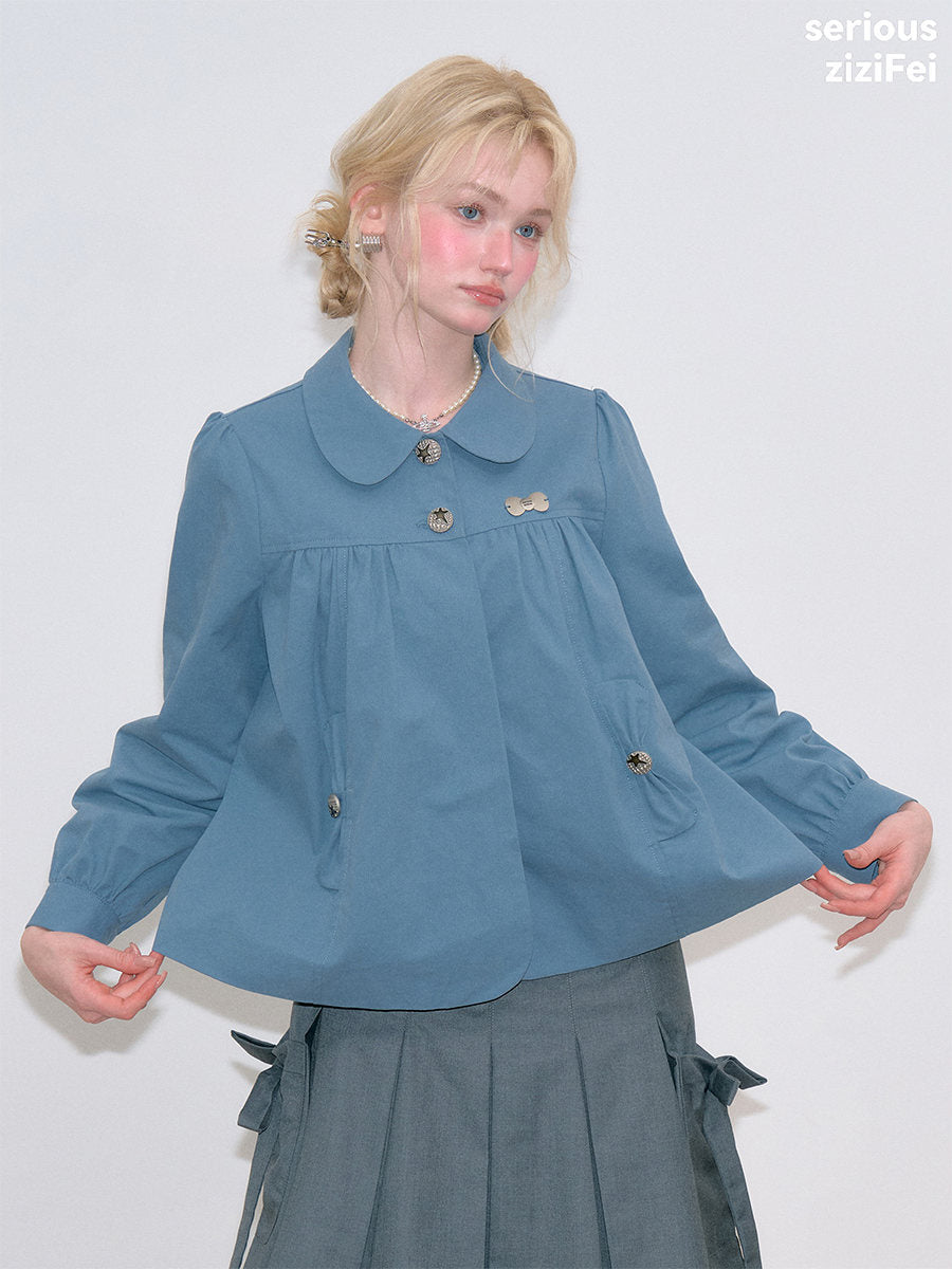 ziziFei - Blue Peter Pan Collar Cotton Jacket coat ziziFei