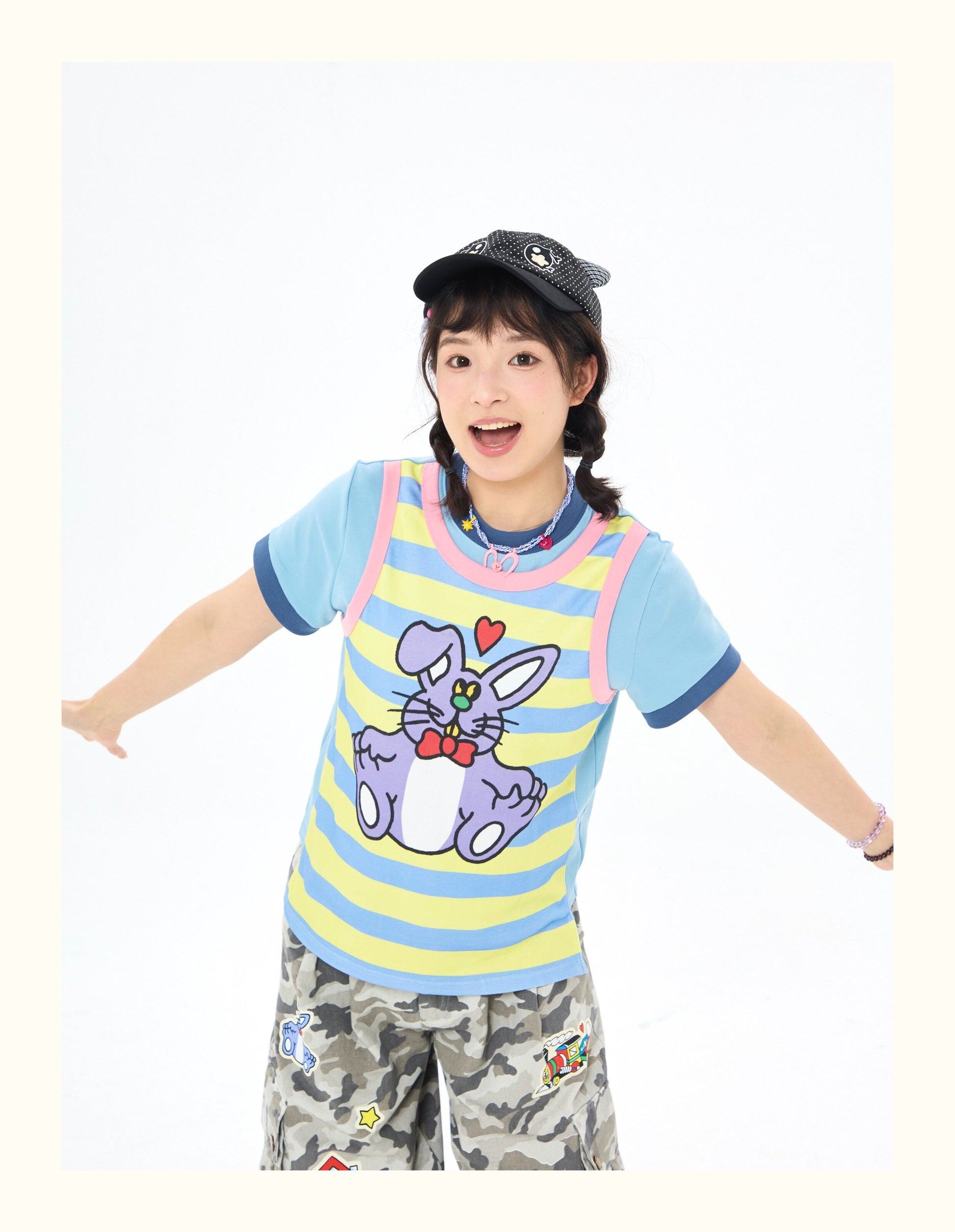 Robootoo - Colorblock Faux Layered Stripe T-Shirt tshirt Robootoo