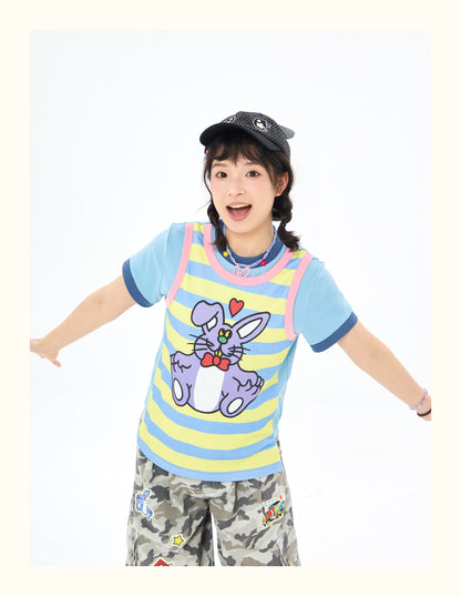 Robootoo - Colorblock Faux Layered Stripe T-Shirt tshirt Robootoo