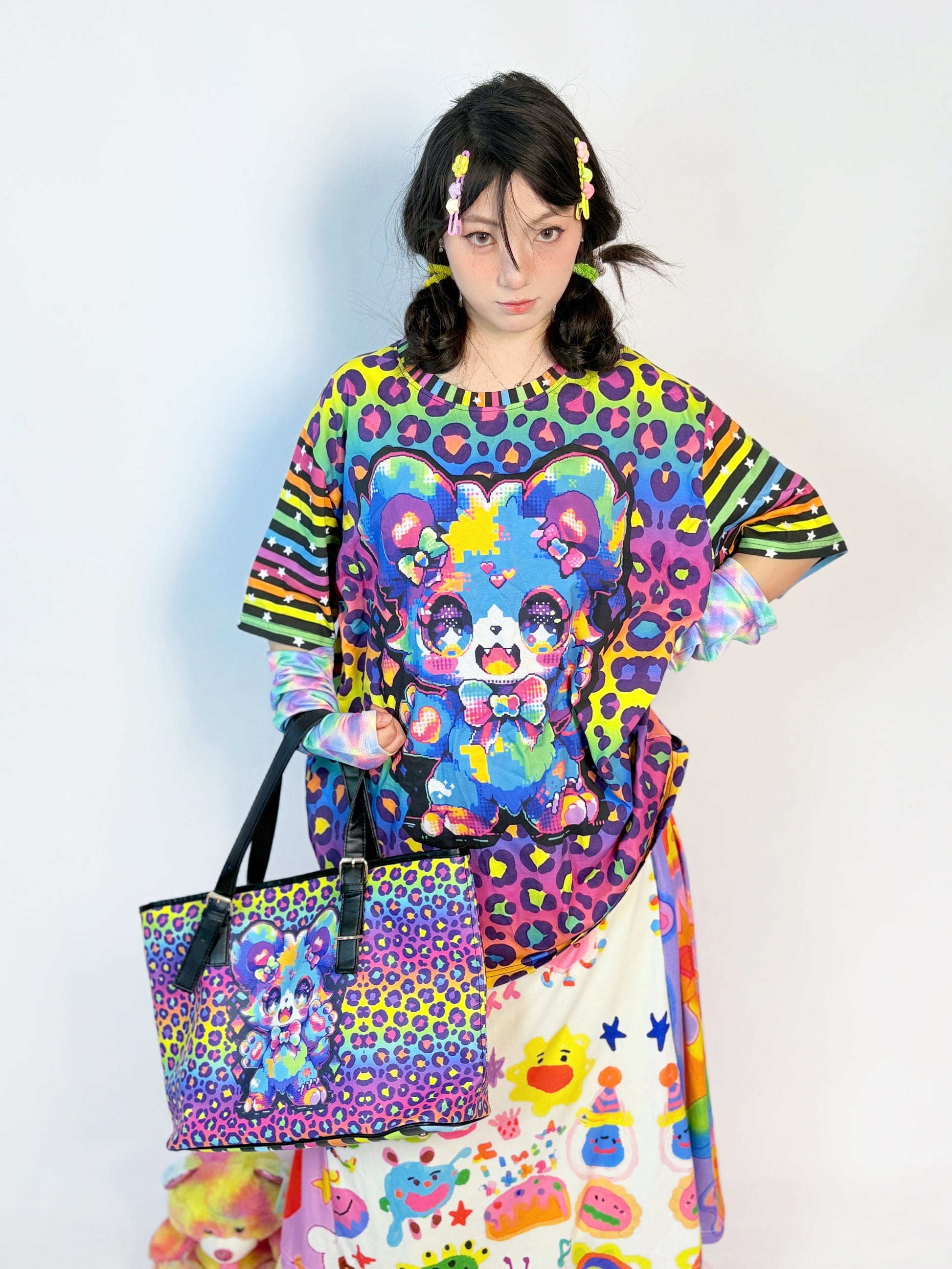 LEERROO - Decora Kei Rainbow Bear Print Cotton T-Shirt tshirt Leerroo