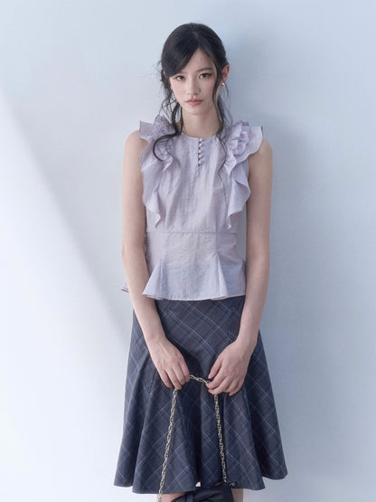 SOS SEAMSTRESS - Lilac Ruffle Crop Top shirt SOS SEAMSTRESS
