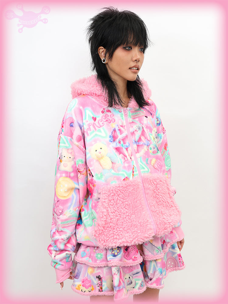 NIHONKIDS - Decora Kei Pink Plush Toy Hoodie coat NIHON KIDS
