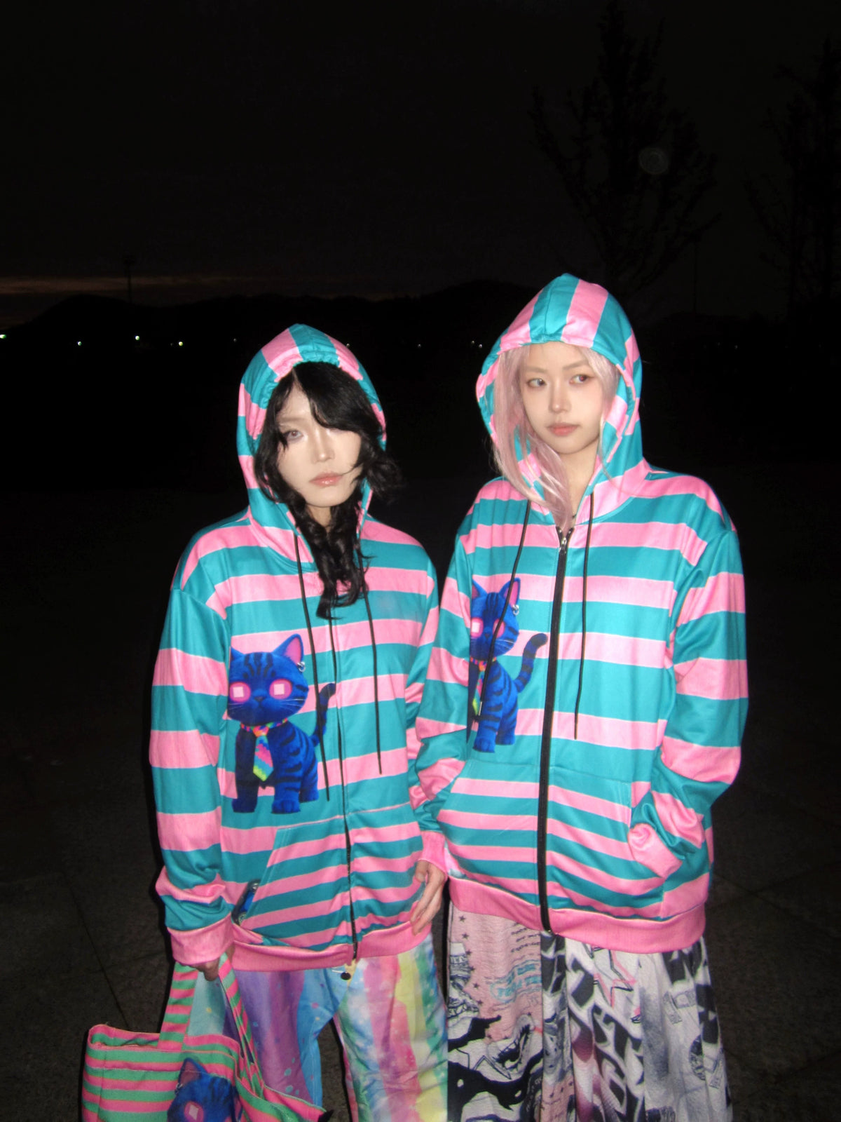 LEERROO - Y2K Striped Print Hooded Jacket hoodie Leerroo