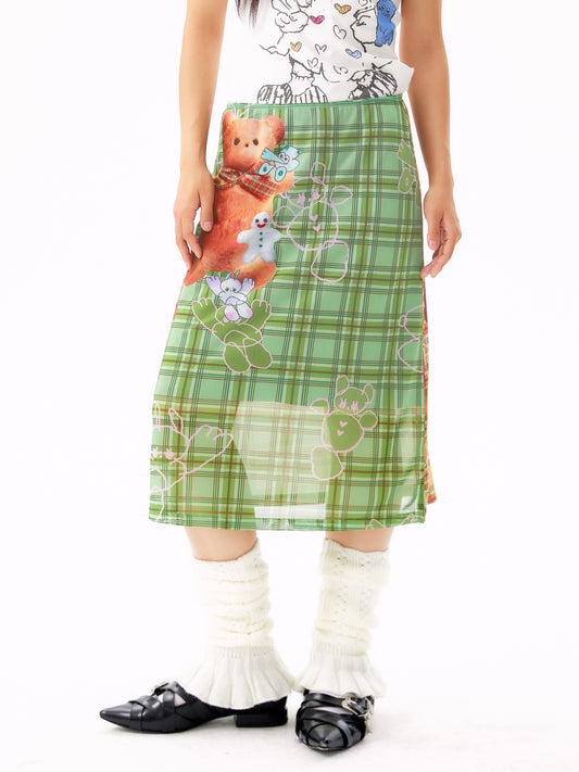sillysis - Plaid Bear Mesh Skirt skirt sillysis