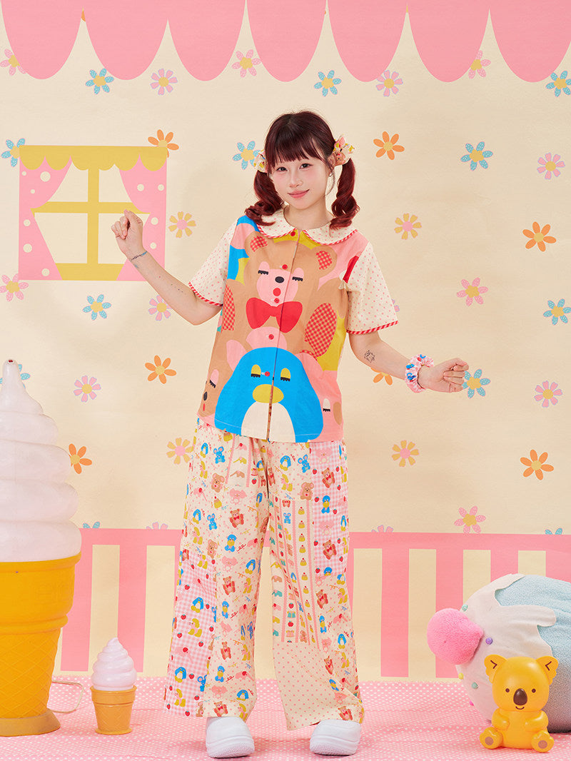 NIKKOU - Patchwork Contrast Wide Pants pants Nikkou home