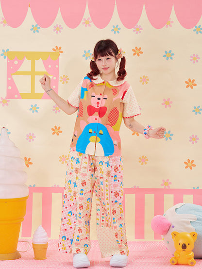 NIKKOU - Patchwork Contrast Wide Pants pants Nikkou home