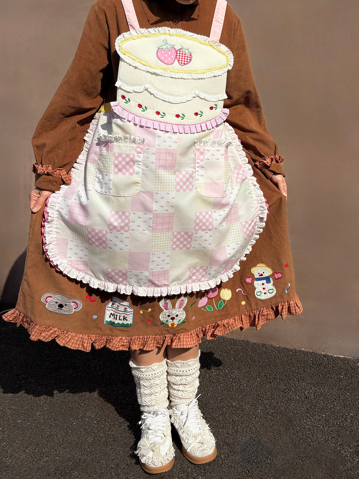 Little Berry - Strawberry Cake Embroidered Apron apron Little Berry