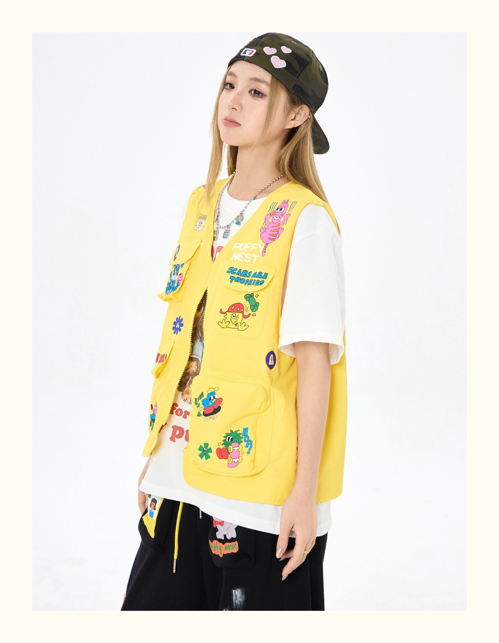 Robootoo - Yellow Cartoon Multi-Pocket Utility Vest vest Robootoo