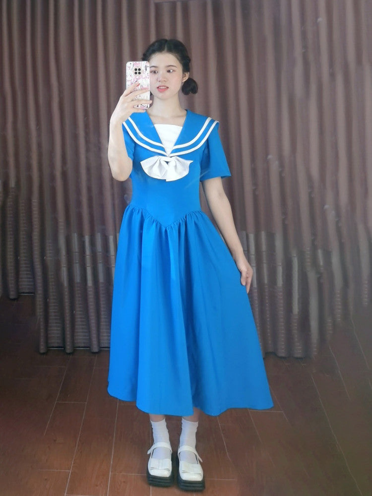 Nanjun Vintage - Blue Showa JK Puff Dress dress Nanjun Vintage