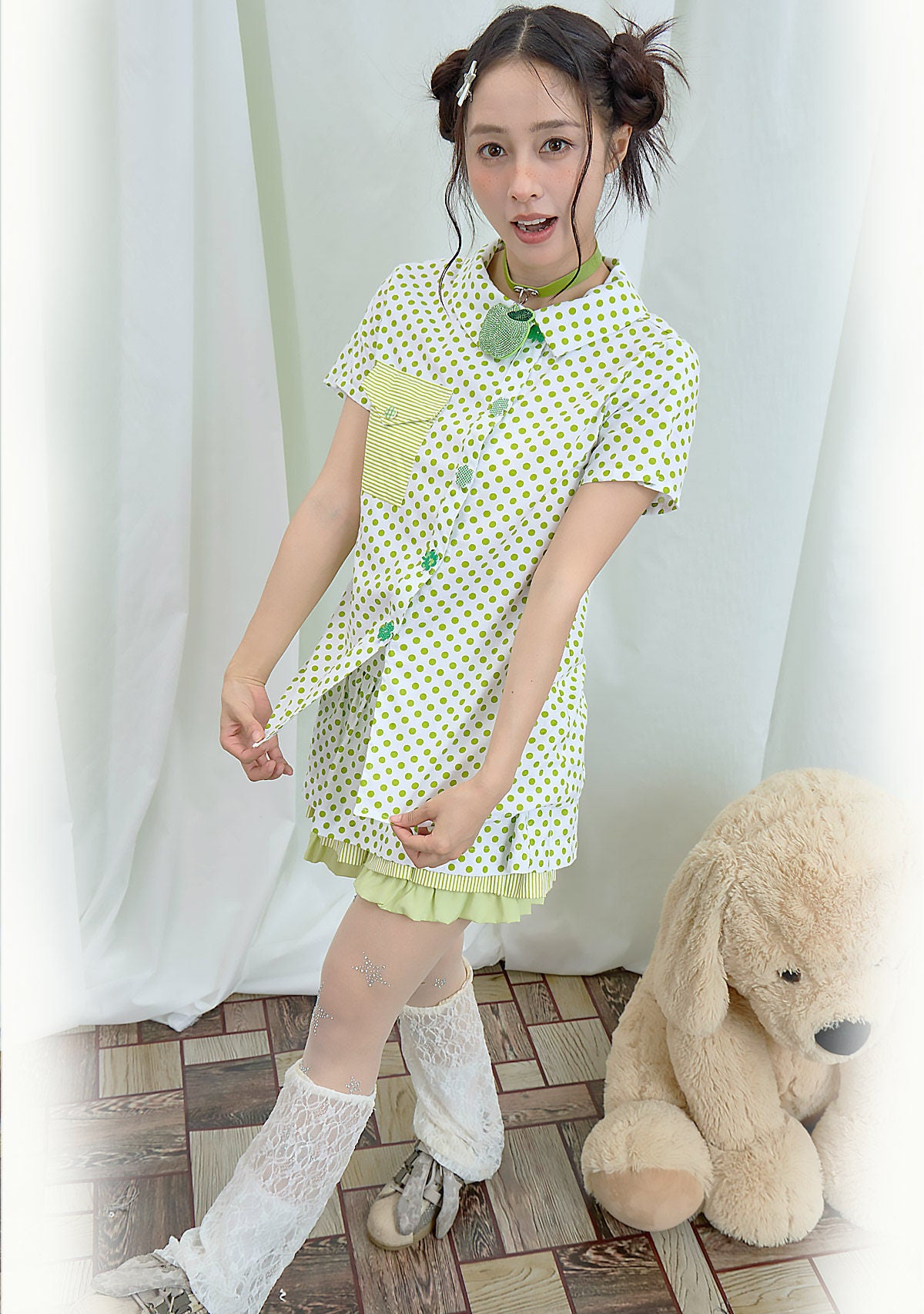 Moon Meadow - Green Polka Dot Shirt shirt Moon Meadow