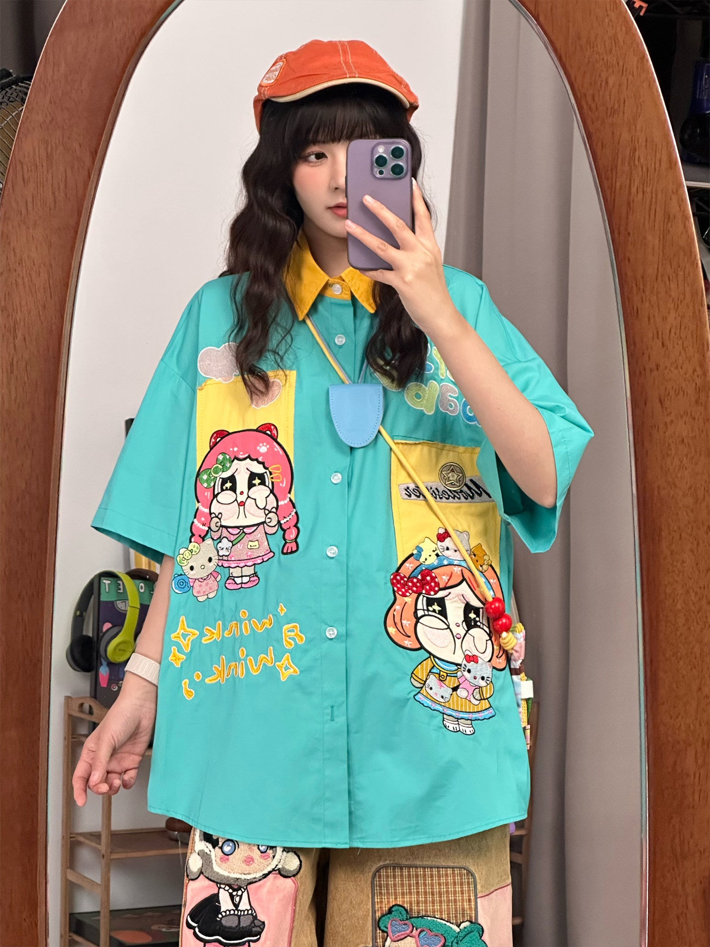 Blue Cartoon Embroidered Shirt shirt soldout