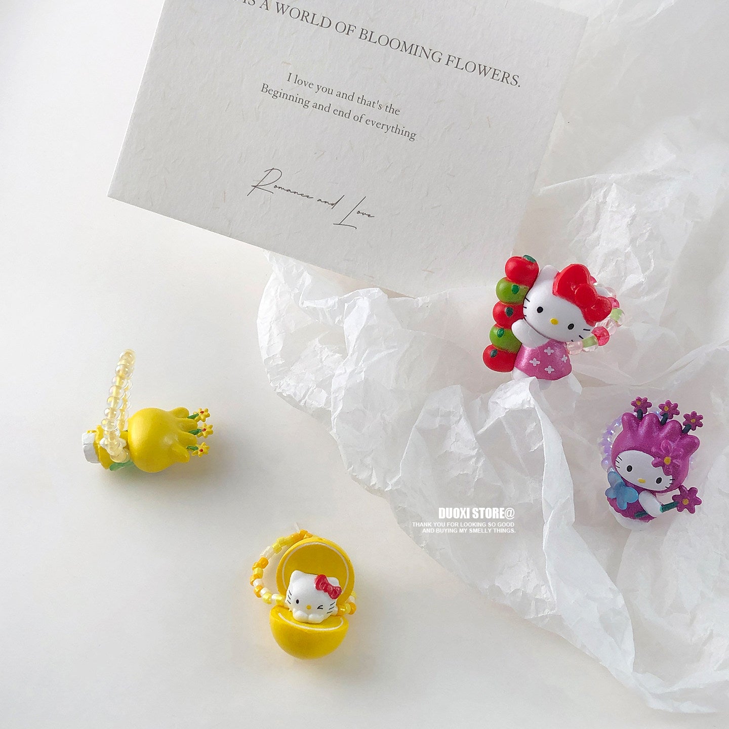Duoxi - Colorful Kawaii Cat Flower Statement Ring ring DuoXi
