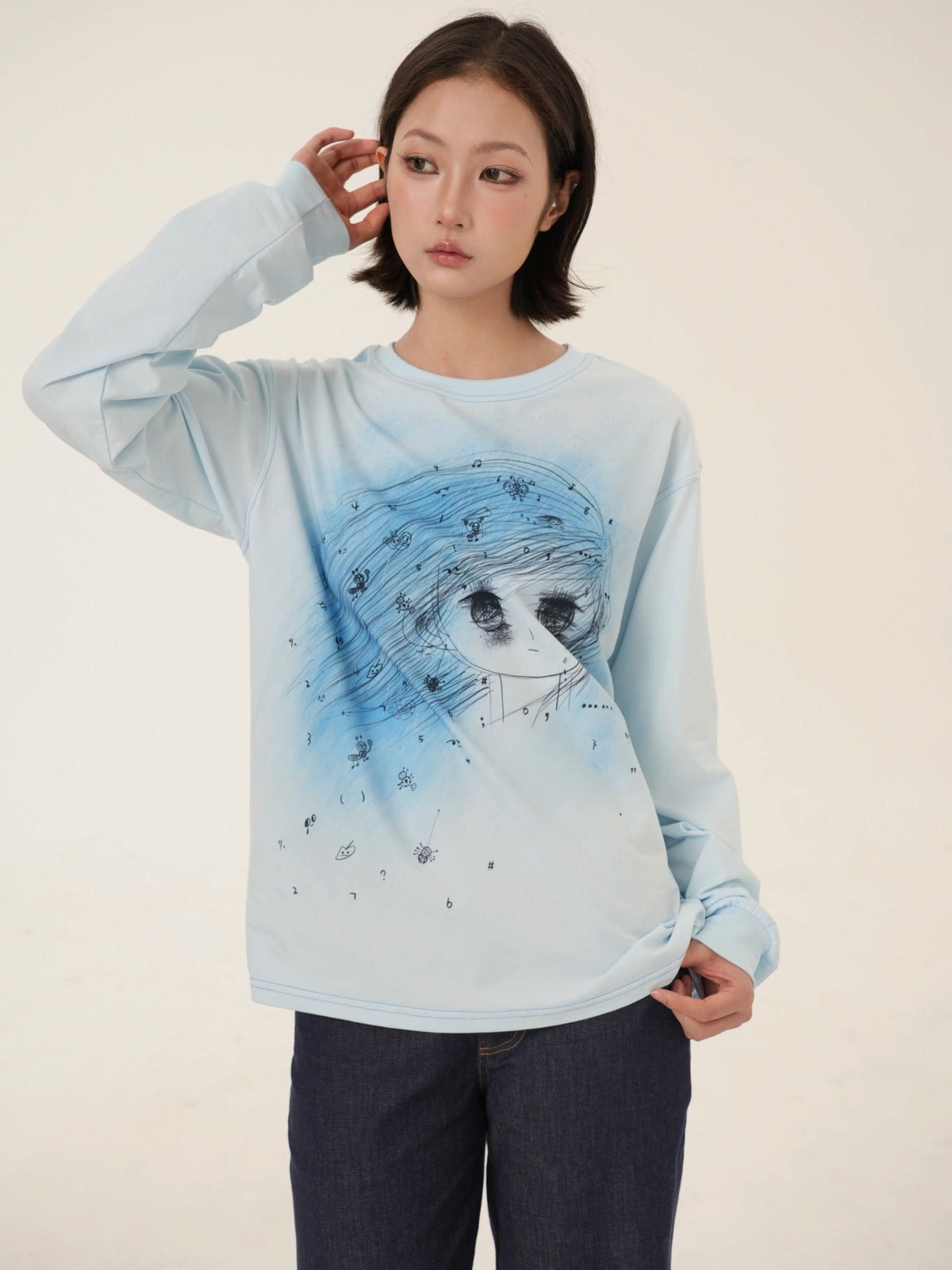 RabbitRain - Blue Storm Girl Oversized Sweatshirt shirt RabbitRain