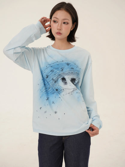 RabbitRain - Blue Storm Girl Oversized Sweatshirt shirt RabbitRain