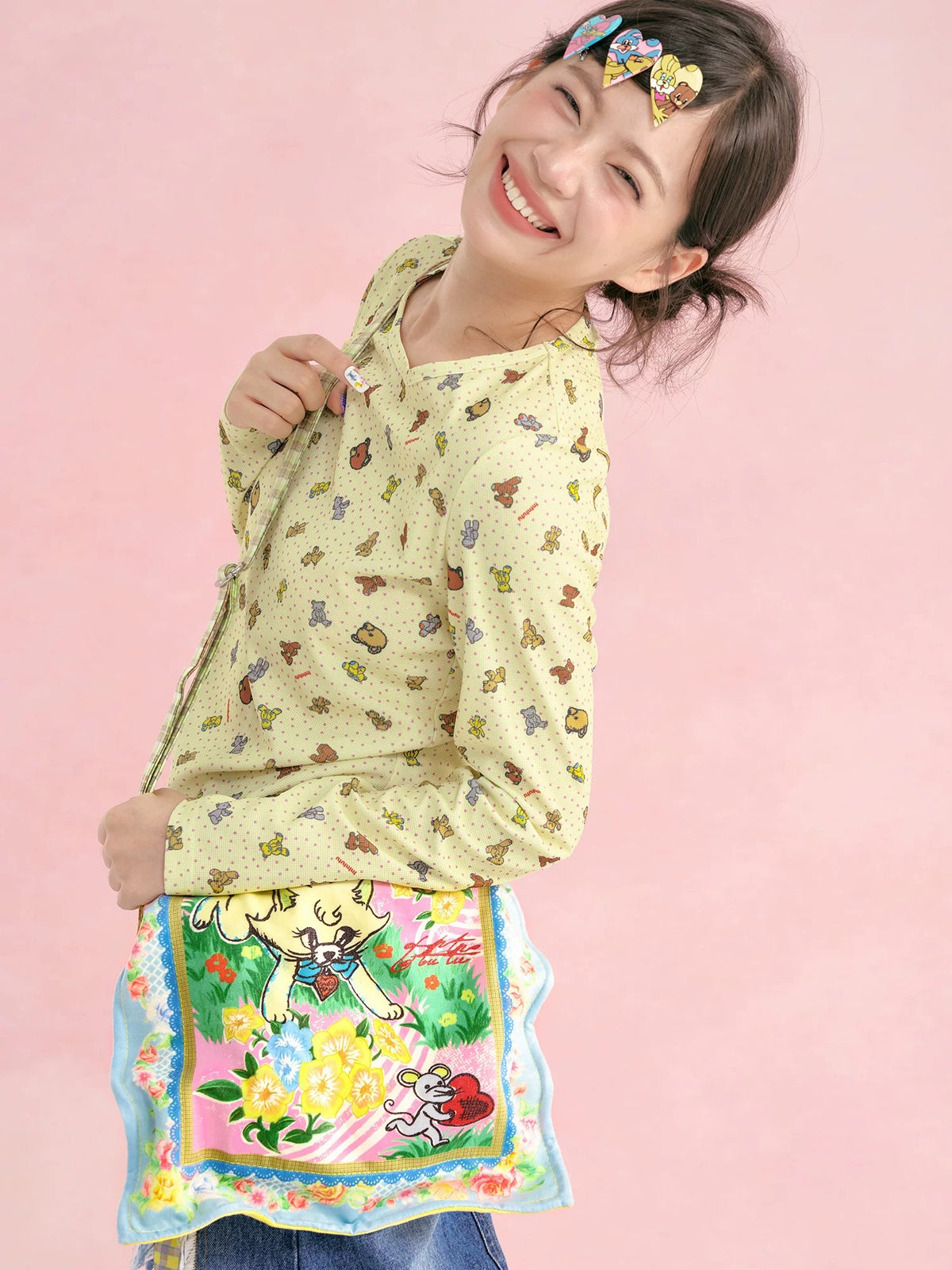 tntntutu - Yellow Plaid Cat & Mouse Messenger Bag bag tntntutu