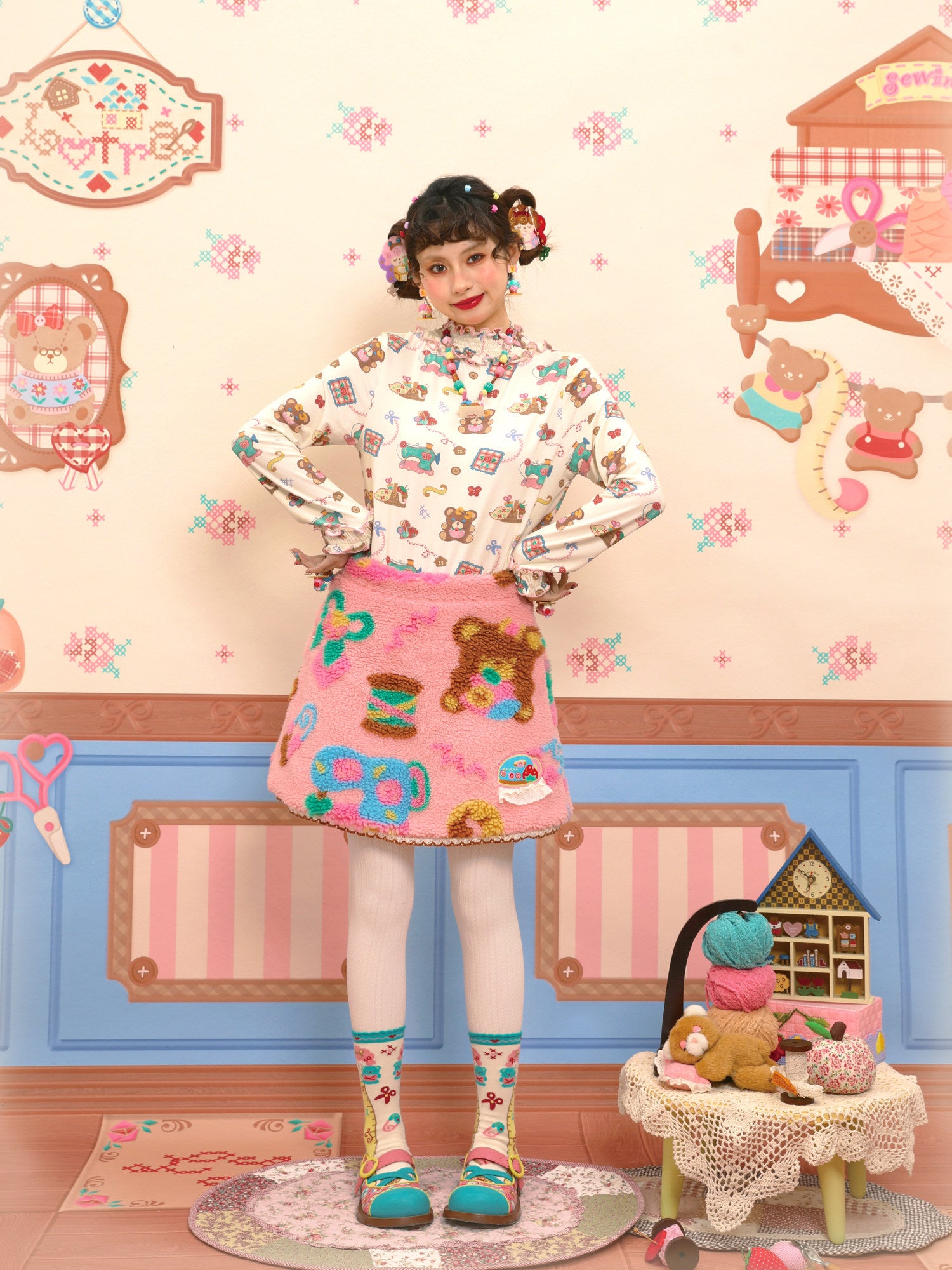 Lutra Jump - Decora Pink Fleece Mini Skirt skirt Lutra Jump