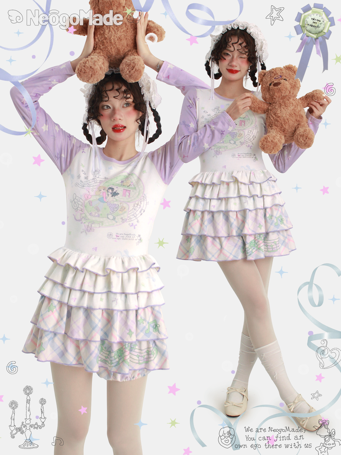 NeogoMade – Kawaii Star Print Ruffle Cake Dress dress NeogoMade