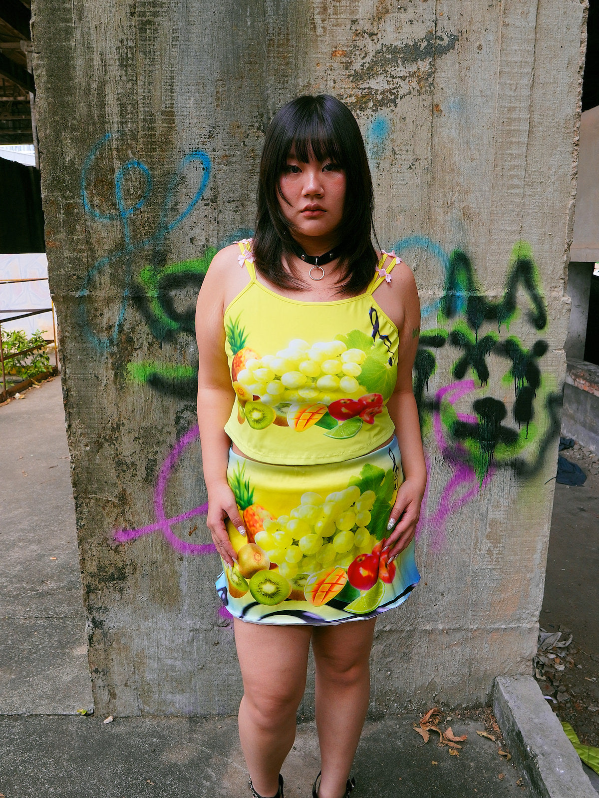 HotNipplesClub - Tropical Fruit Satin Skirt skirt Hot Nipples Club