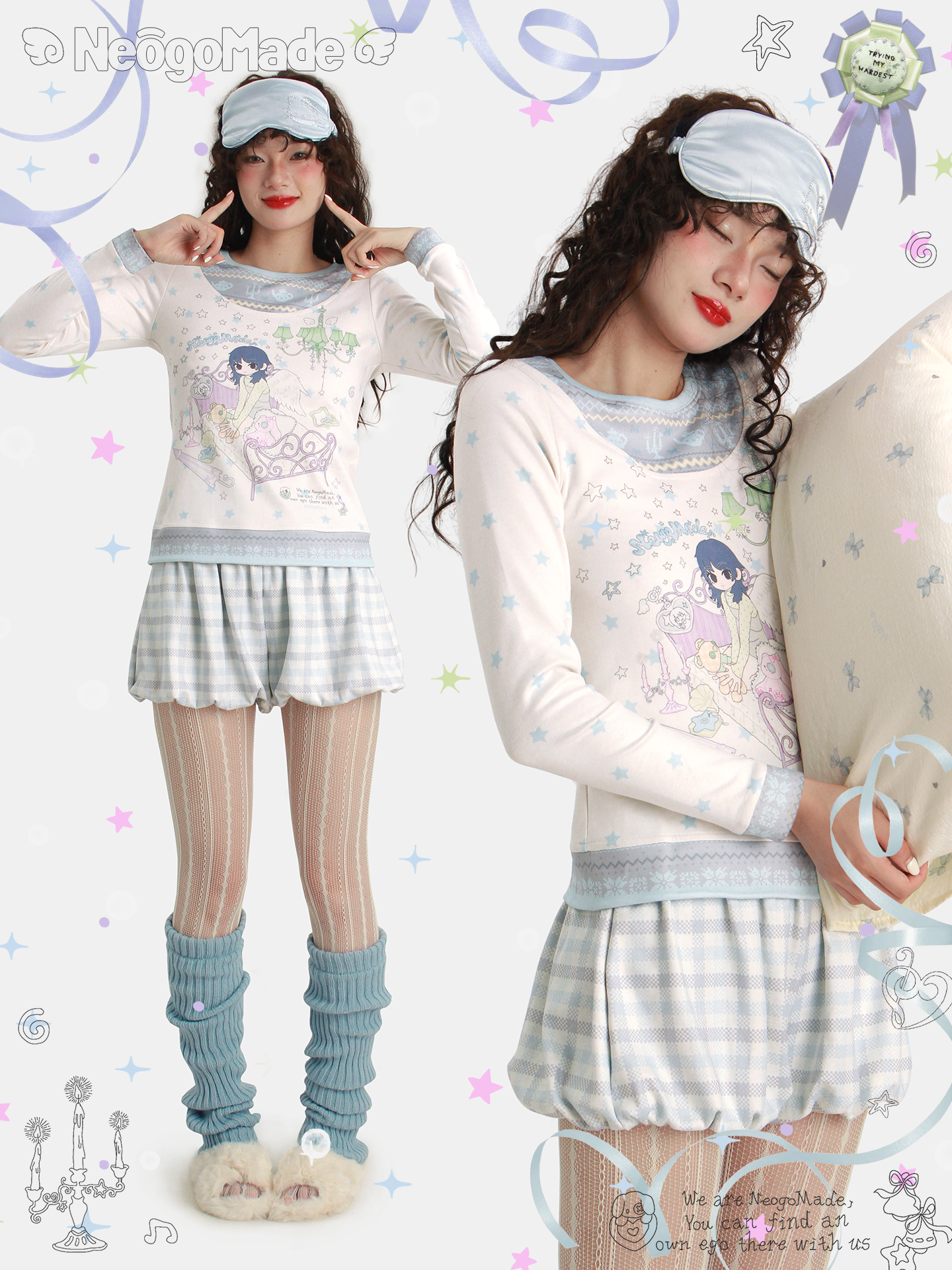 NeogoMade – Kawaii Knit Patchwork Layered Long Sleeve Tee shirt NeogoMade
