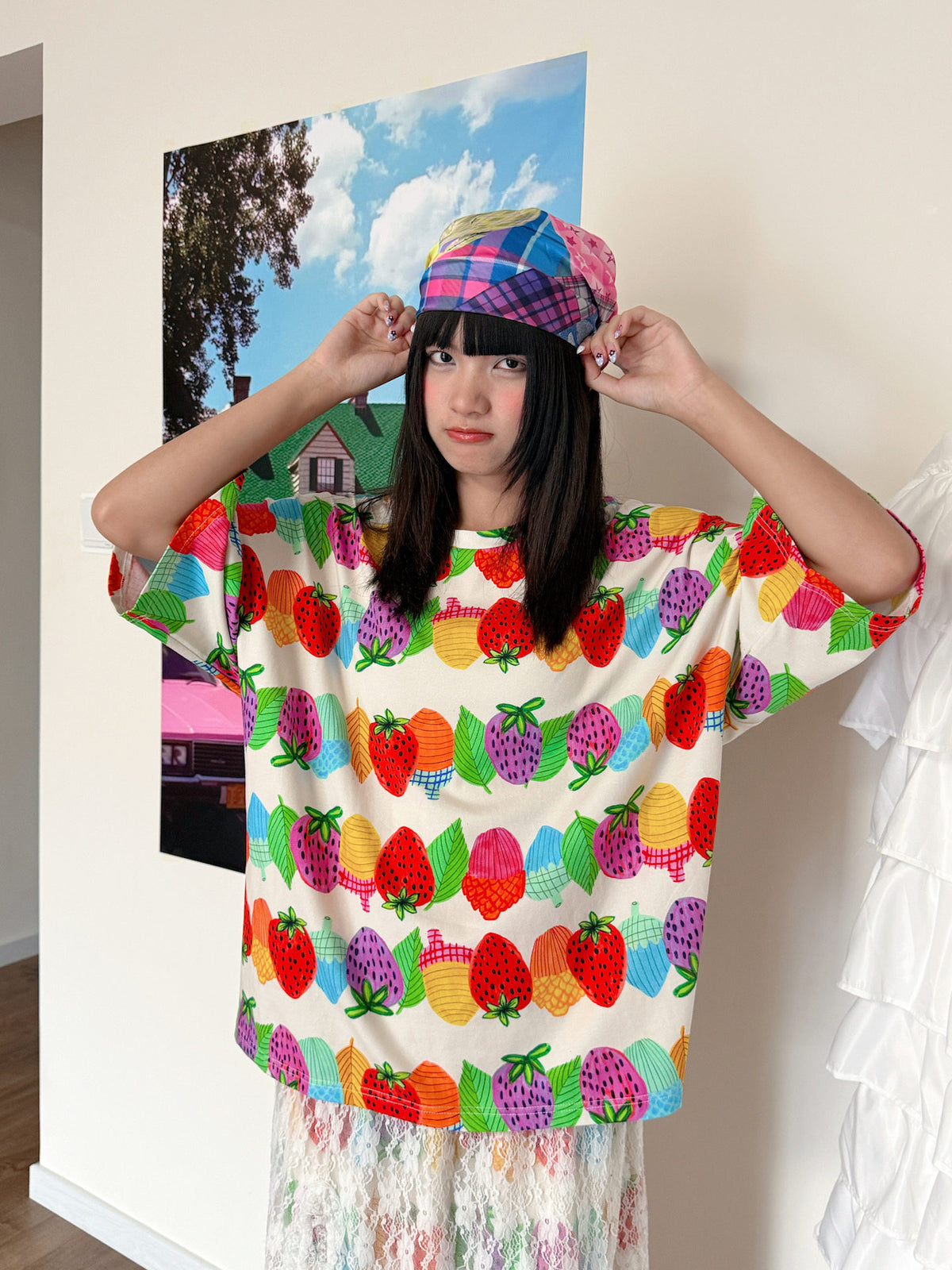 bunnybunnygun - Strawberry Oversized Graphic T-Shirt shirt bunnybunnygun