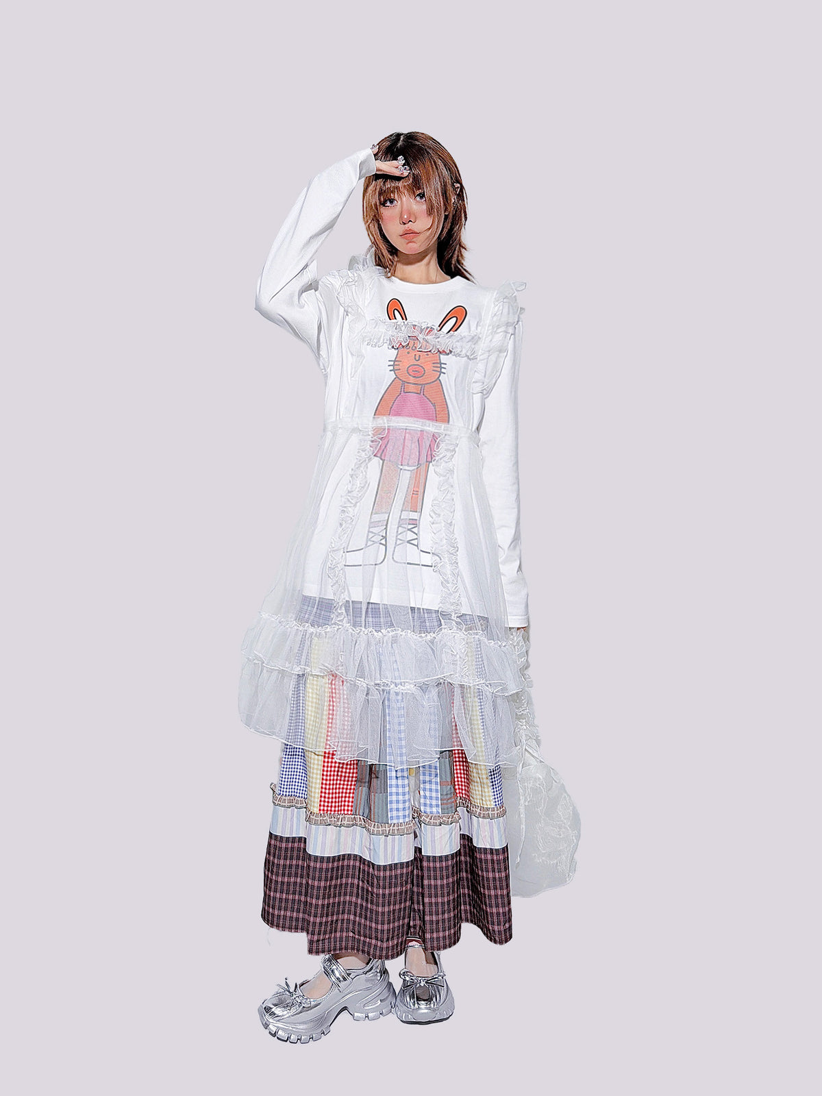 FANLOVEGIRL - Patchwork Polka Dot Tiered Midi Skirt skirt FANLOVEGIRL