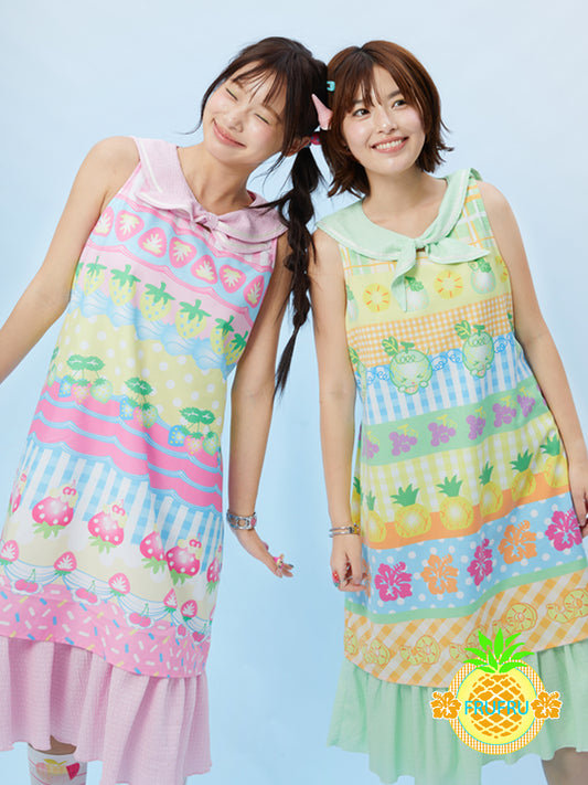 frufru - Kawaii Fruit Print Cotton Sailor Collar Dress for Summer dress frufru
