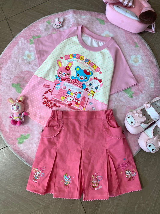 Blurred Bear - Jojifuku Inspired Sweet Cotton Tee & Denim Skirt Set set Blurred Bear