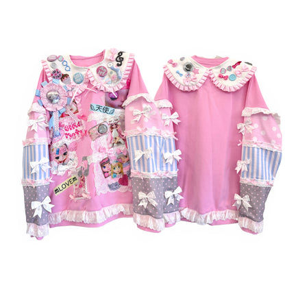 Red Devil - Cute Pink Patch Doll Collar Sweatshirt sweatshirt Red Devil