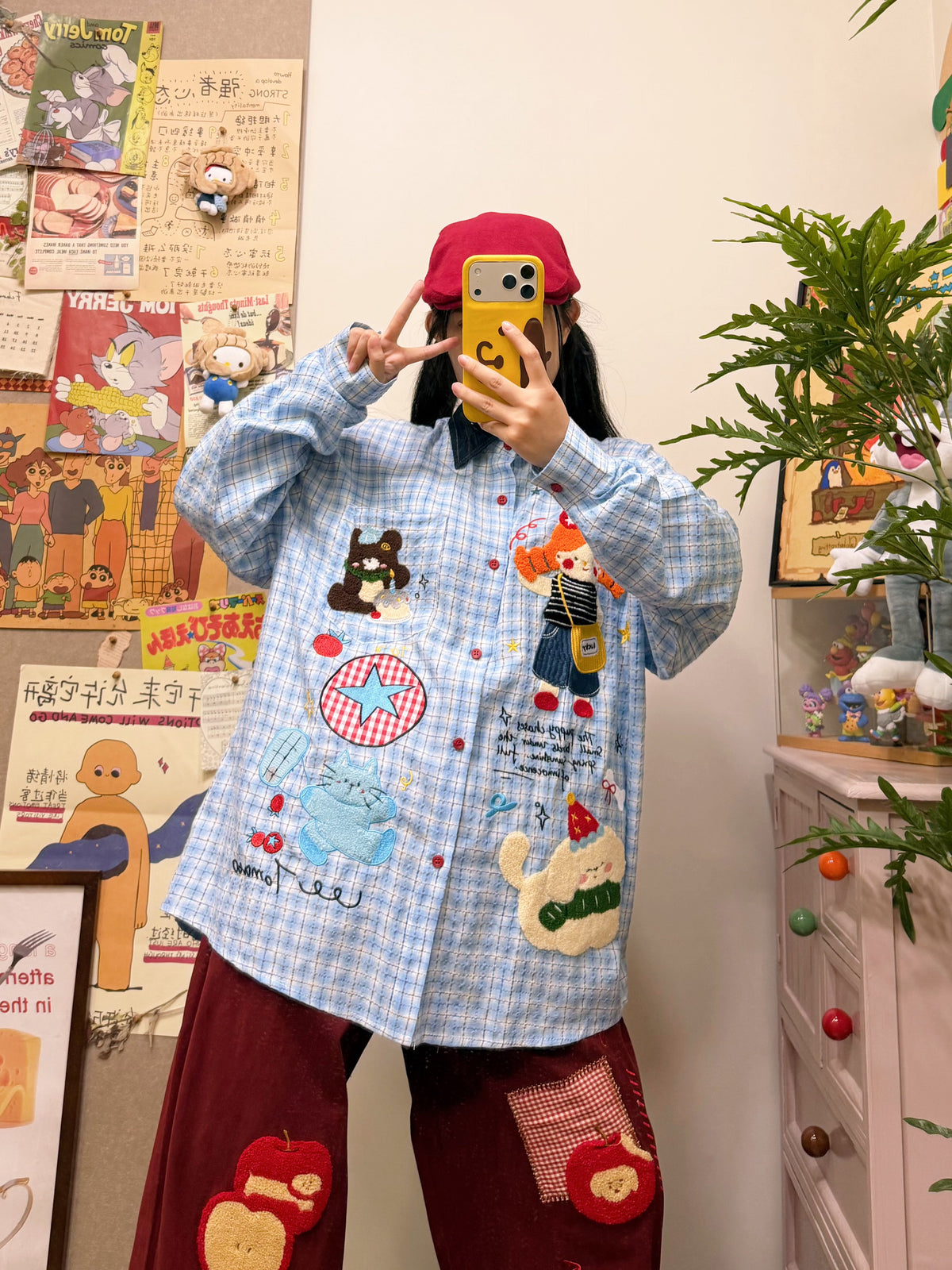 BIBULU - Blue Plaid Embroidered Shirt shirt BIBULU