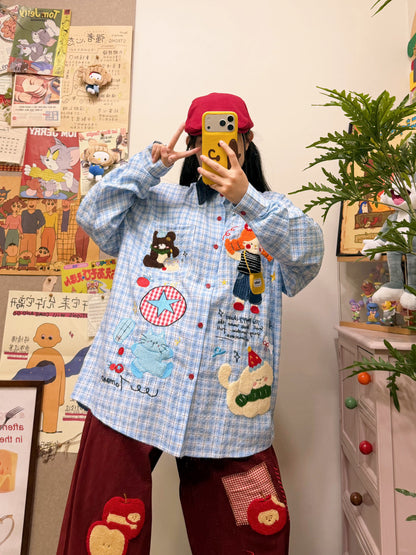 BIBULU - Blue Plaid Embroidered Shirt shirt BIBULU