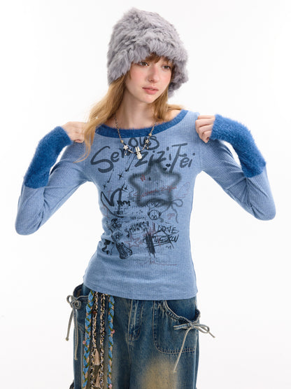 ziziFei - Girly Punk Knit Doodle Top shirt ziziFei