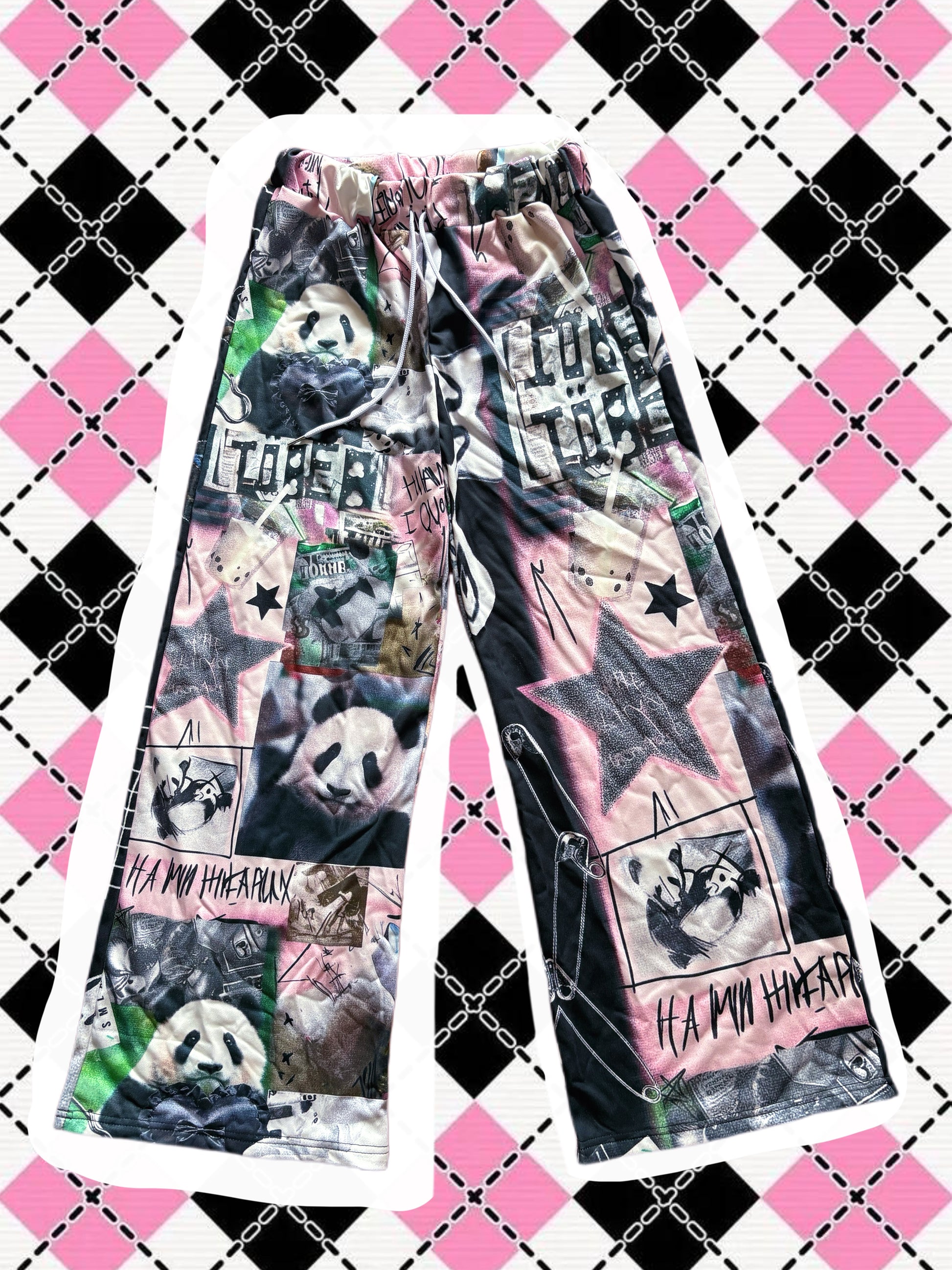 LEERROO - Y2K Panda Wide Leg Pants pants Leerroo