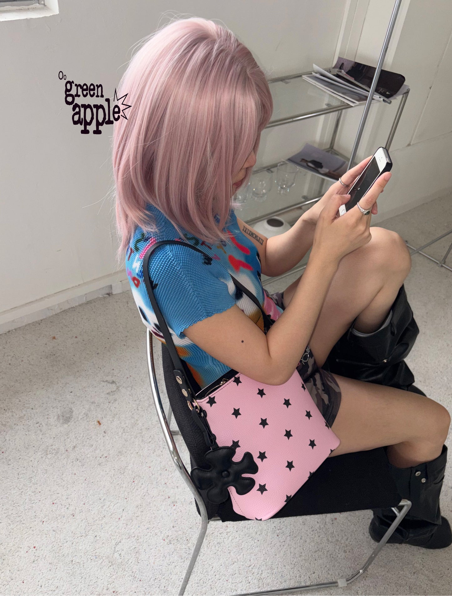 Oogreenapple - Pink Star Y2K Bucket Bag bag Oogreenapple