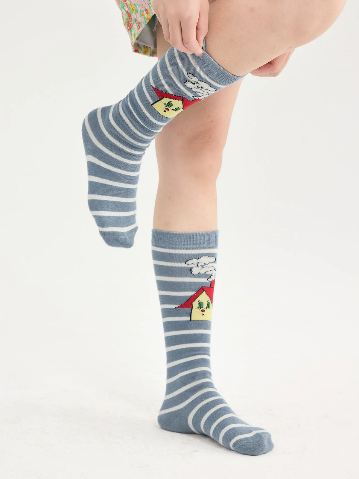 tntntutu - Teddy Cottage Striped Knit Socks socks tntntutu Light Blue