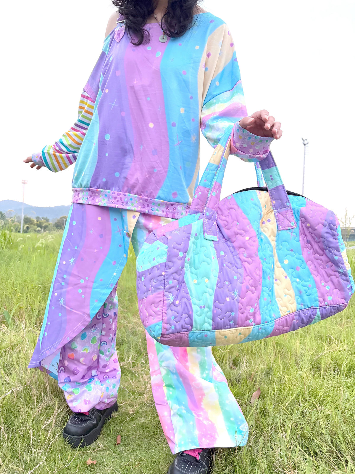 LEERROO - Neon Wave Y2K Asymmetric Shoulder Top hoodie Leerroo