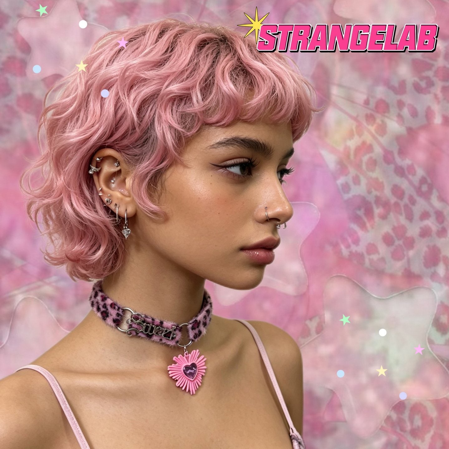 Pink Leopard Plush Heart Choker choker strangelab