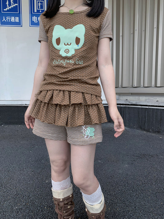 CokoStore - White Polka Dot Cat Appliqué T-Shirt shirt coko store S