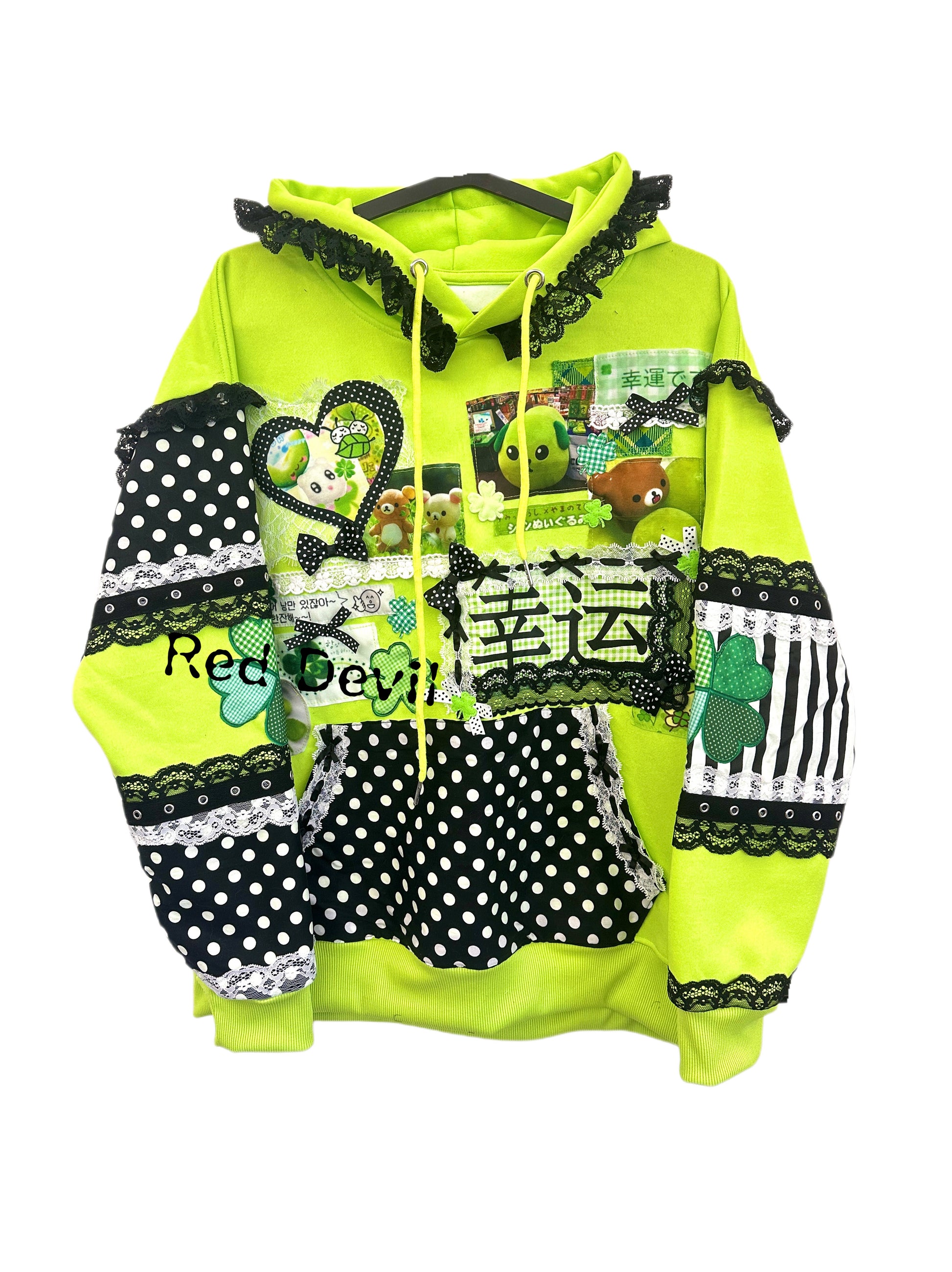 RedDevil - Decora Kei Neon Green Clover Lace Sweatshirt hoodie Red Devil Regular Version S